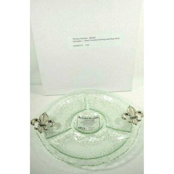 Thirstystone Fleur de Lis 4 Section 14 inch Glass Serving Dish New in Box - Picture 4 of 4